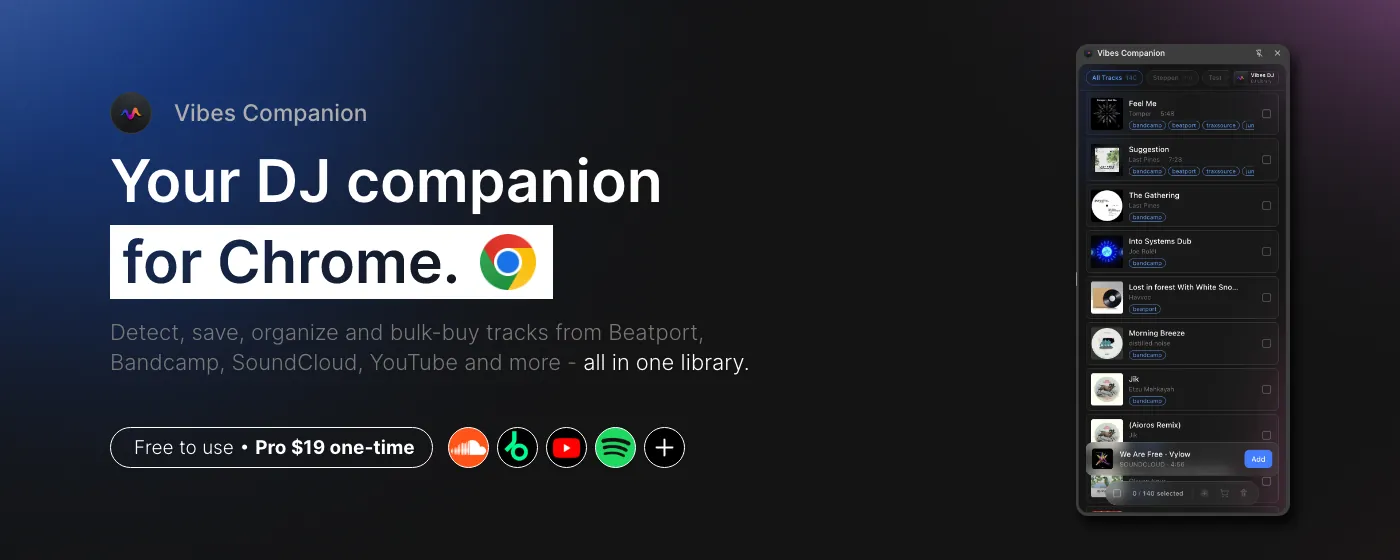 Vibes Companion collecting tracks from a music platform into one library